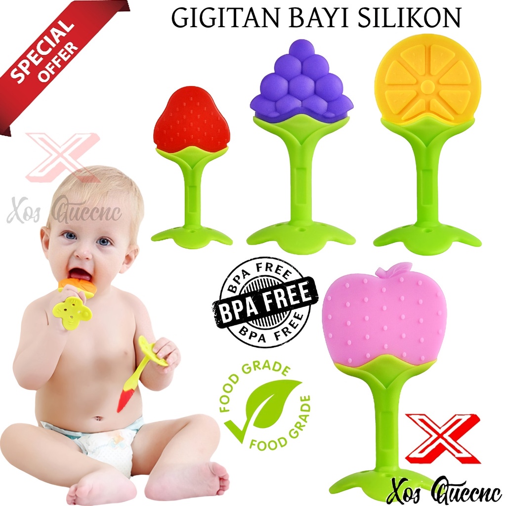 [XOQ] / GIGITAN BAYI SILIKON / BABY TEETHER GIGITAN BAYI BENTUK BUAH / MAINAN GIGI BAYI SILIKON