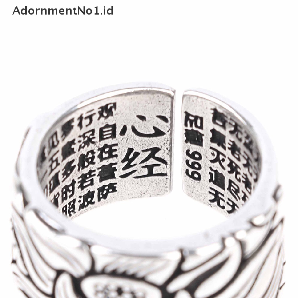 [AdornmentNo1] Perhiasan Silver Cincin Terbuka Bunga Teratai Untuk Pria Sutra Hati Buddha [ID]