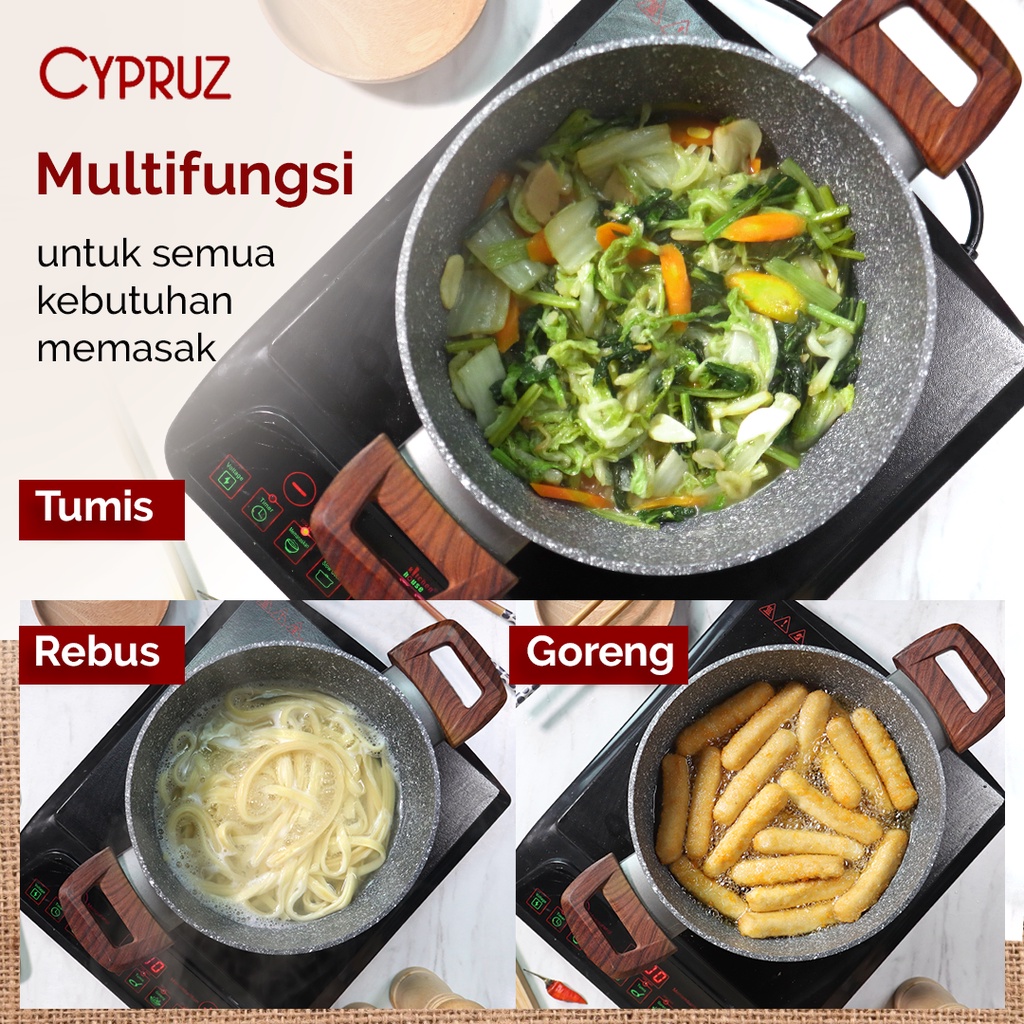 Cypruz Grey Marble High Casserole Pan / Panci Anti Lengket + Tutup