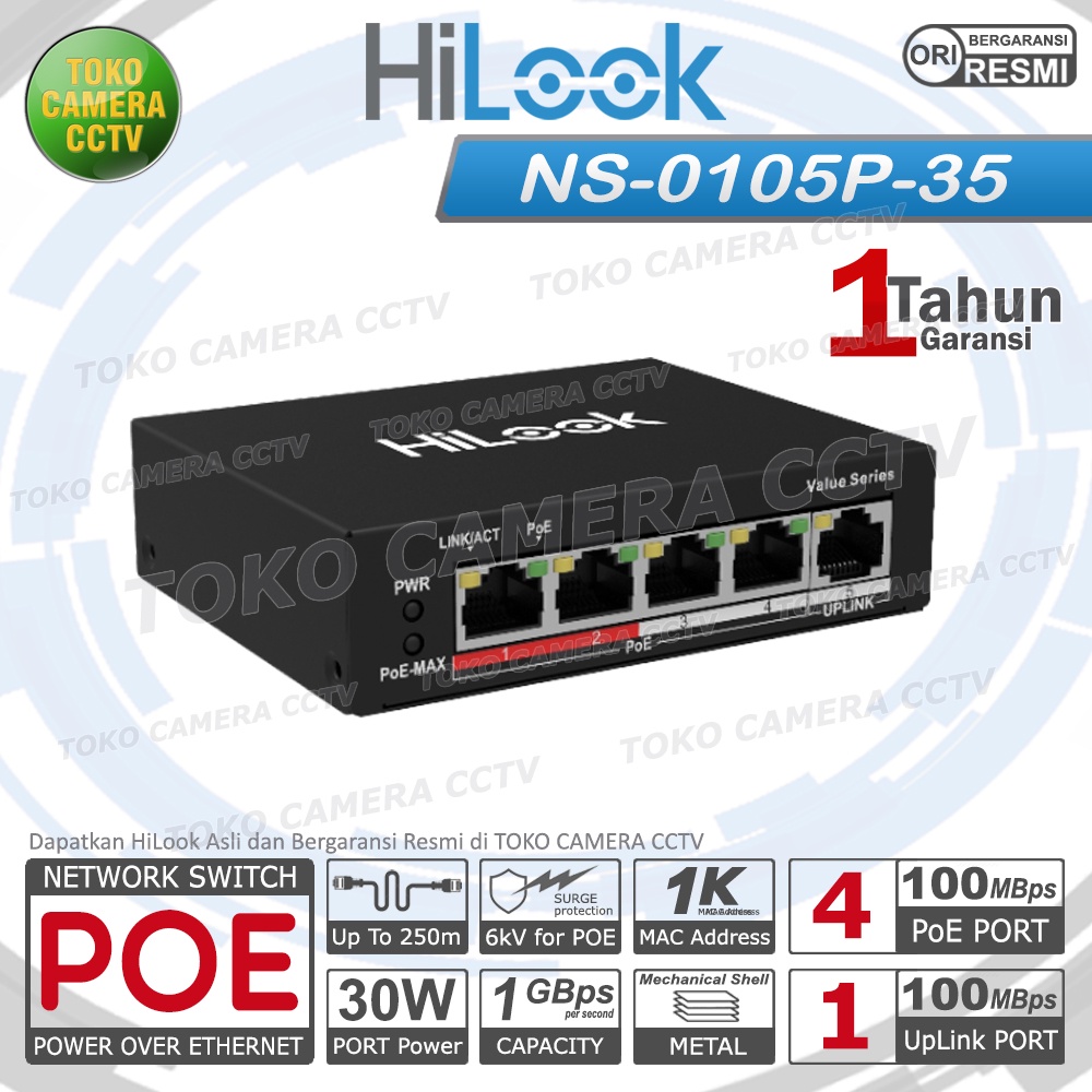 SWITCH POE HILOOK 4 PORT 1 UPLINK FOR IP CAMERA