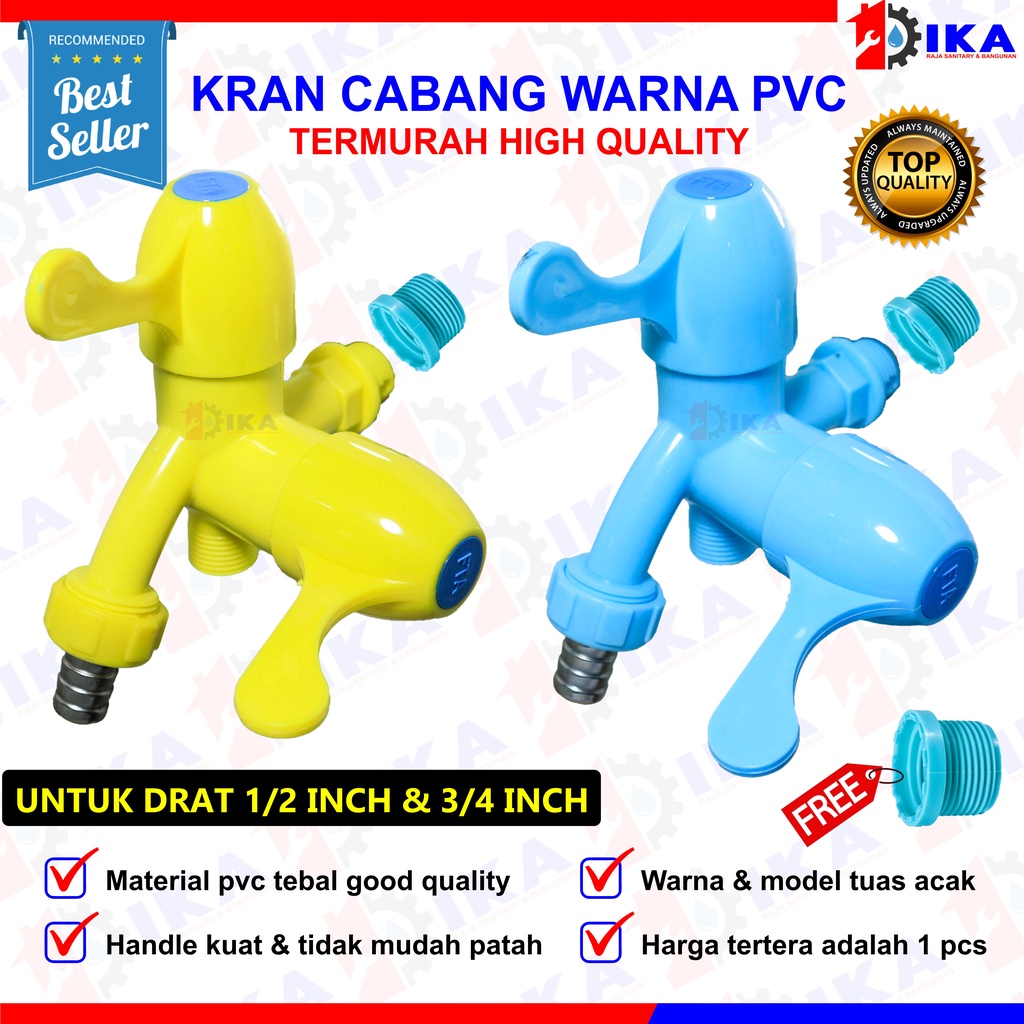 Kran Cabang PVC Shower FTA Keran Air Double Plastik Hand Kamar Mandi Toilet 1/2&quot; 3/4&quot; TERMURAH Kran Cabang Shower Plastik Engkol Cucut - 1/2 Inch