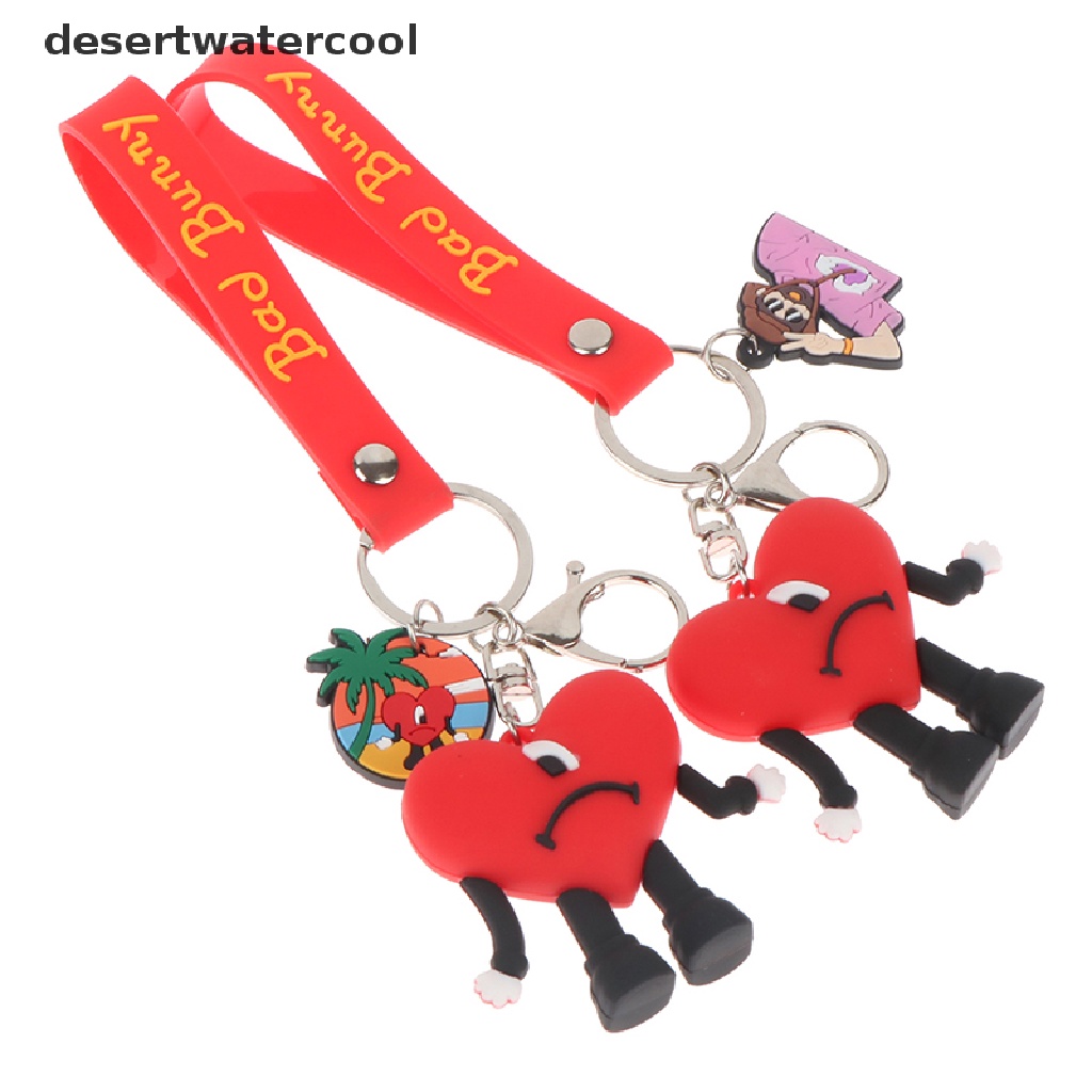 Deid 3D Bad Bunny Karet Gantungan Kunci Lucu Merah Bentuk Hati Keyring Key Chains Pendant Martijn
