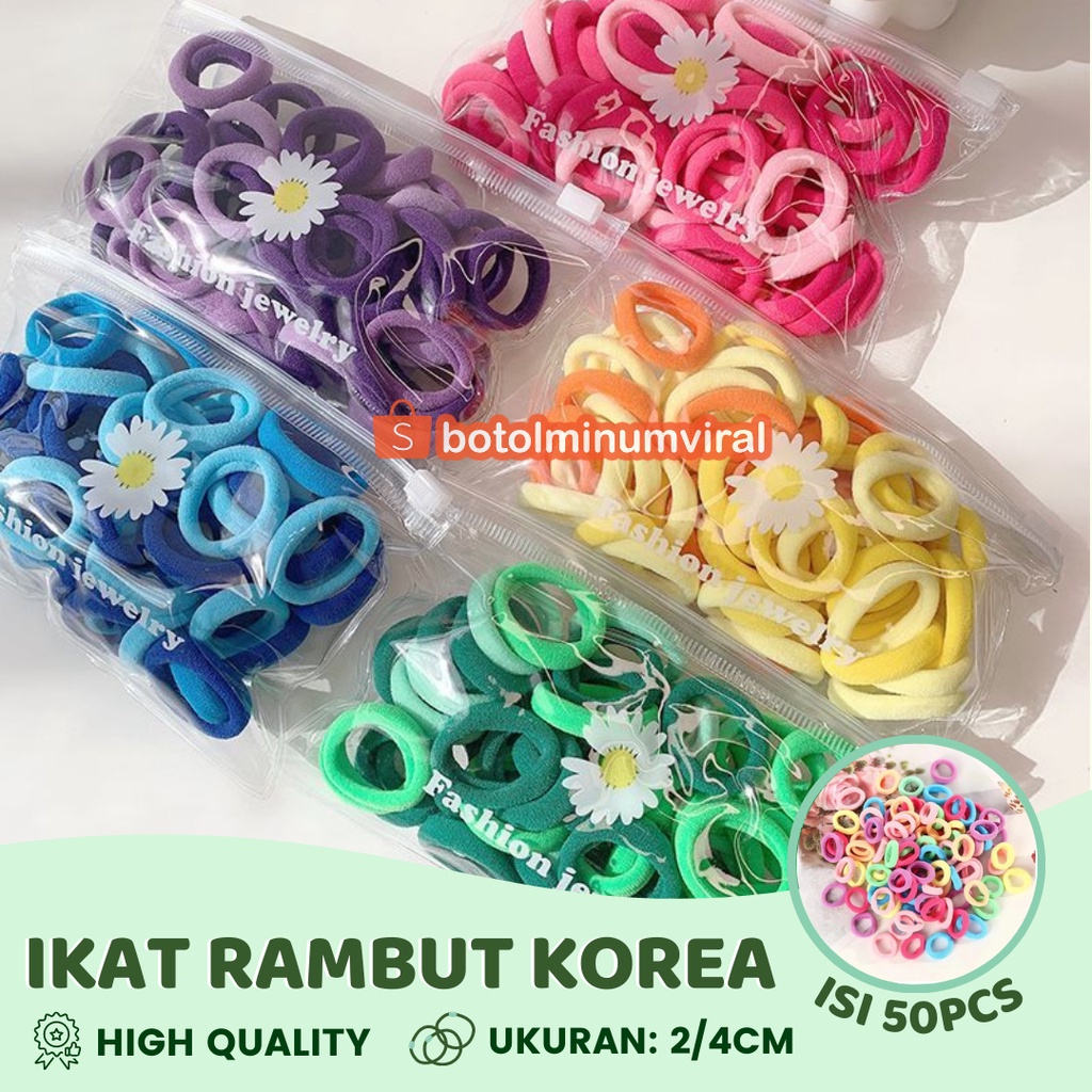 Ikat Karet Tali Rambut Anak Dewasa Korea Elastis 500pcs Ada Pouch