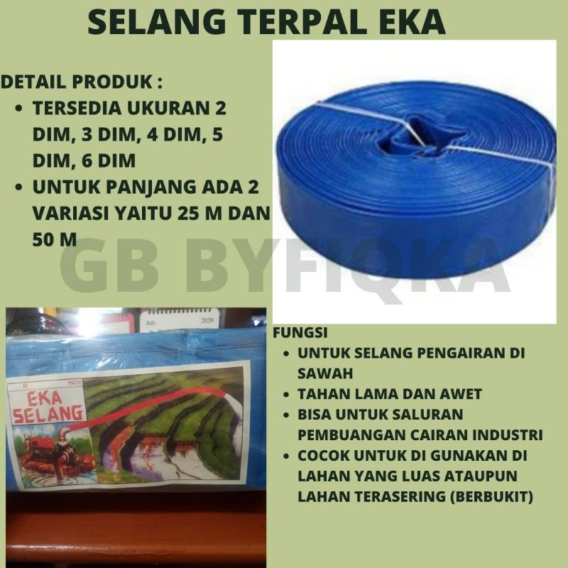 Selang terpal 3Dim 4 Dim 5Dim 6 dim panjang 50meter/ selang irigasi/ selang air sawah / selang diese