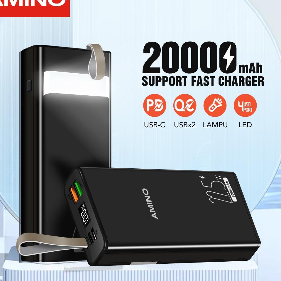 ❋ AMINO AP20 Powerbank  mAh LED Digital Display Power Bank Super Fast Charger PD QC 3.0 VOOC 3.0 Untuk Samsung Quick Charge Fast Charger Dual USB 22.5W LED Display Flash Light ➫