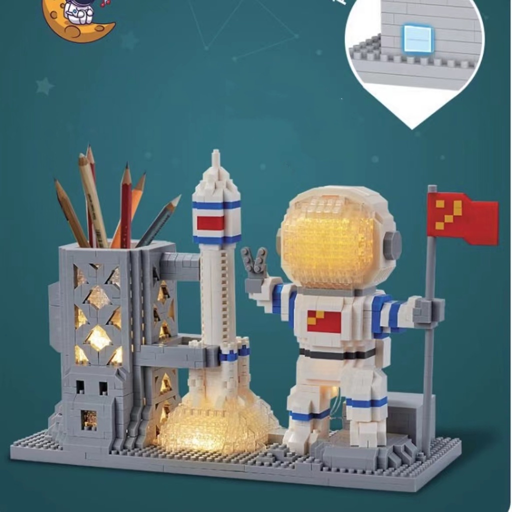 Miniatur Blok Bangunan Partikel Kompatibel Dengan Lego Spaceman Kartun Pen Holder Blok Bangunan Kenny Rabbit Mainan Disney Bell