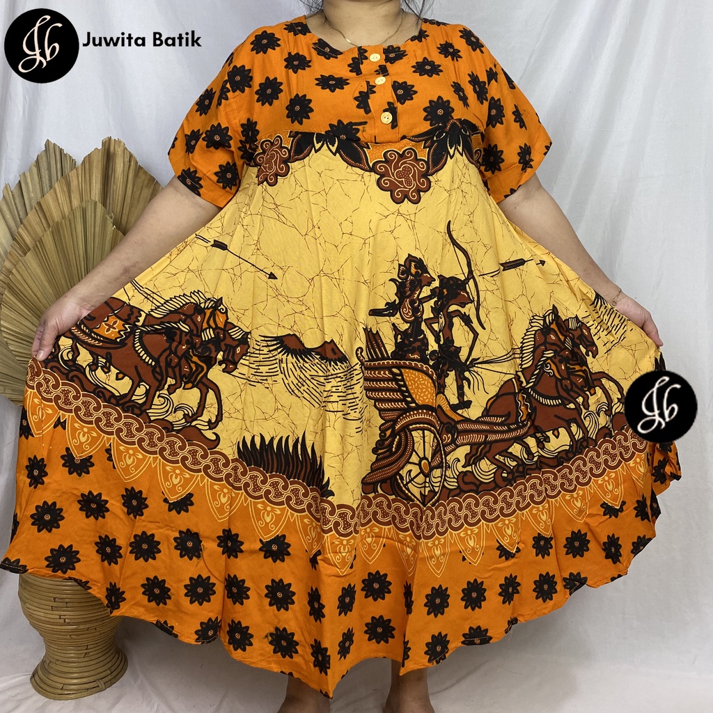 Juwita Batik - Daster Payung Jumbo Klok LD 130 3XL Batik Arjuna Klok Pola - Kancing Dada Busui Bumil Terbaru