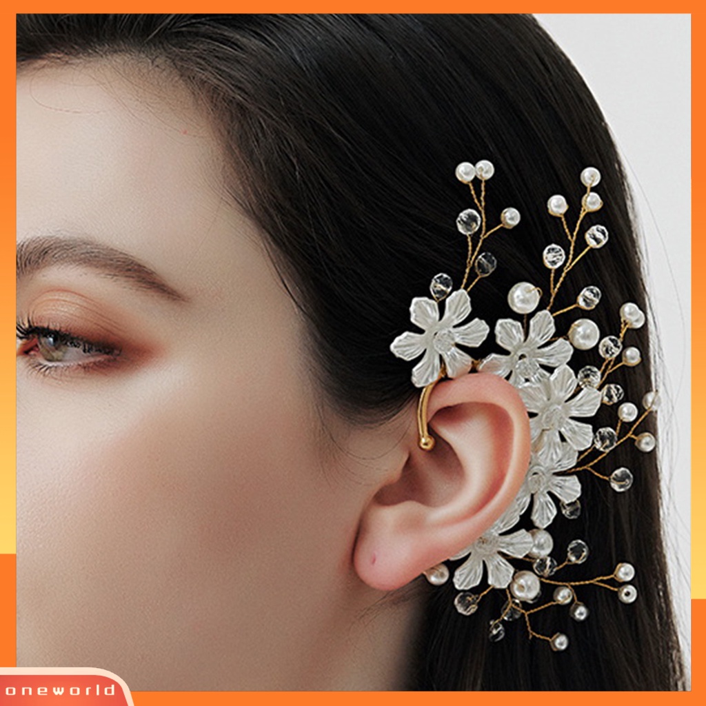 [ONE] Manset Telinga Buatan Tangan Mutiara Imitasi Tanpa Tindik Tunggal Kiri Pengantin Temperamen Peri Bunga Berlian Imitasi Telinga Tulang Klip Perhiasan Aksesori