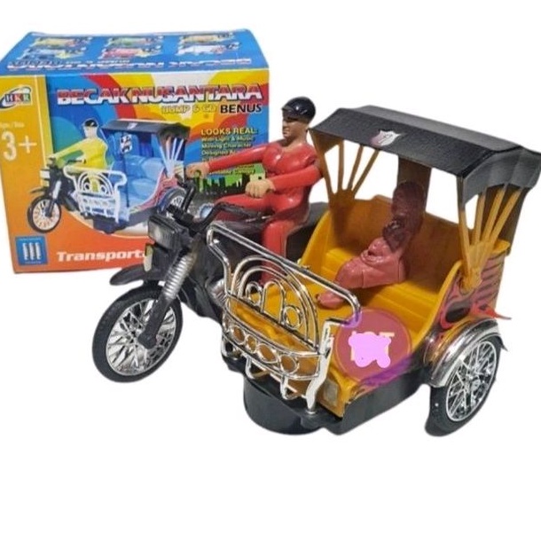 mainan anak-anak becak ada musik dan lampu
