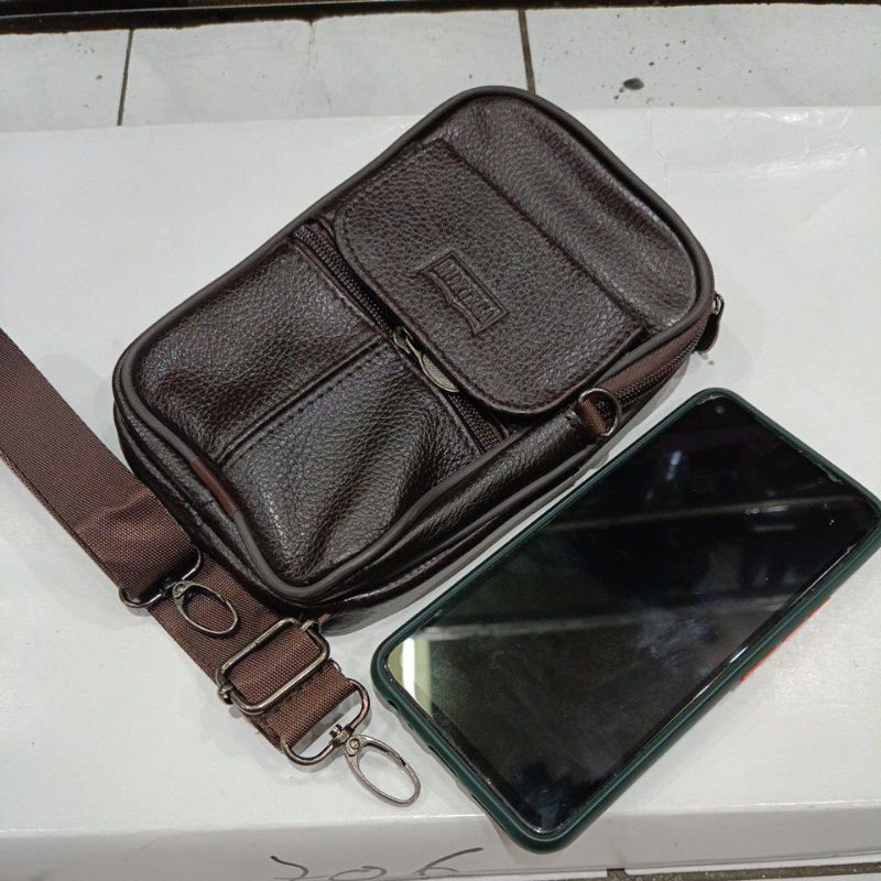 Dompet HP Pinggang &amp; Selendang Kulit 808 || Tas Selempang Kulit Pria