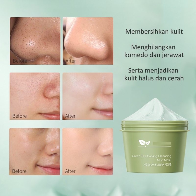 Masker Wajah Green Tea Clay Mask Meidian Masker Penghilang Komedo Jerawat Pemutih Pembersih Glowing Pelembab Muka 120g Pore Clean Moisturize Masker Krim Cream Wanita Pria Cewek Perempuan Noda Hitam OC23