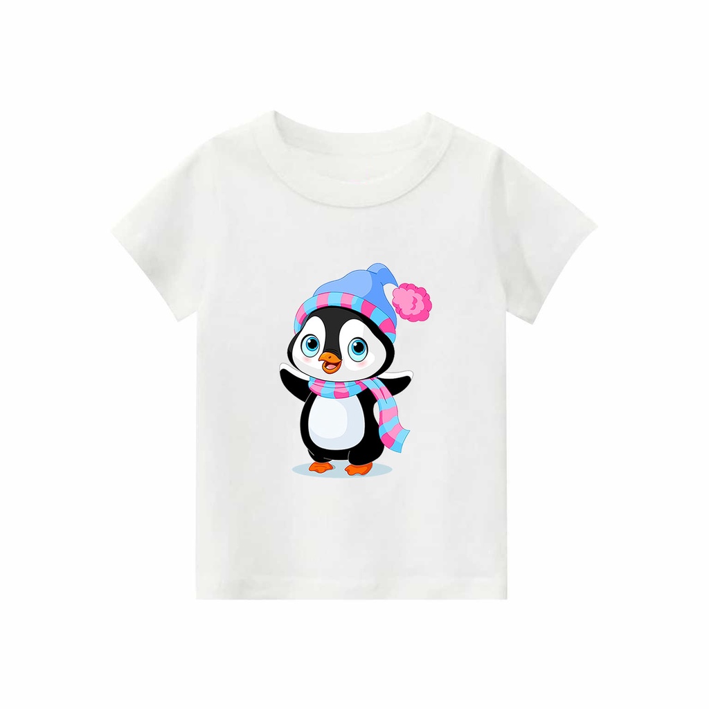 Kaos Anak laki-laki &amp; perempuan motif Penguin syal | kaos cotton combed 30s printing | Kaos Distro anak