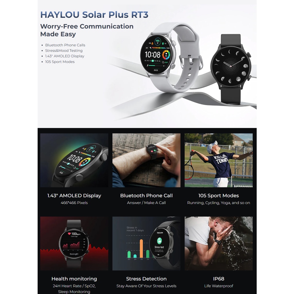 Haylou Solar Plus RT3 1.43&quot; AMOLED 105 Sports Mode IP68