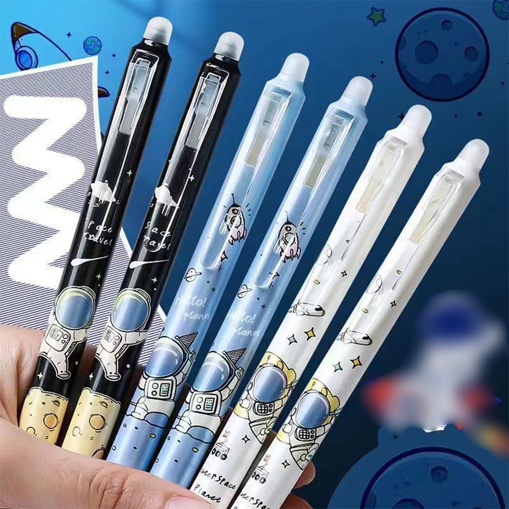 0.5mm Gaya Acak Pena Tulisan Siswa Kawaii Astronot Press Pen Hitam &amp; Biru Pena Netral Panas Dihapus Pena Netral Kantor Sekolah Perlengkapan Alat Tulis