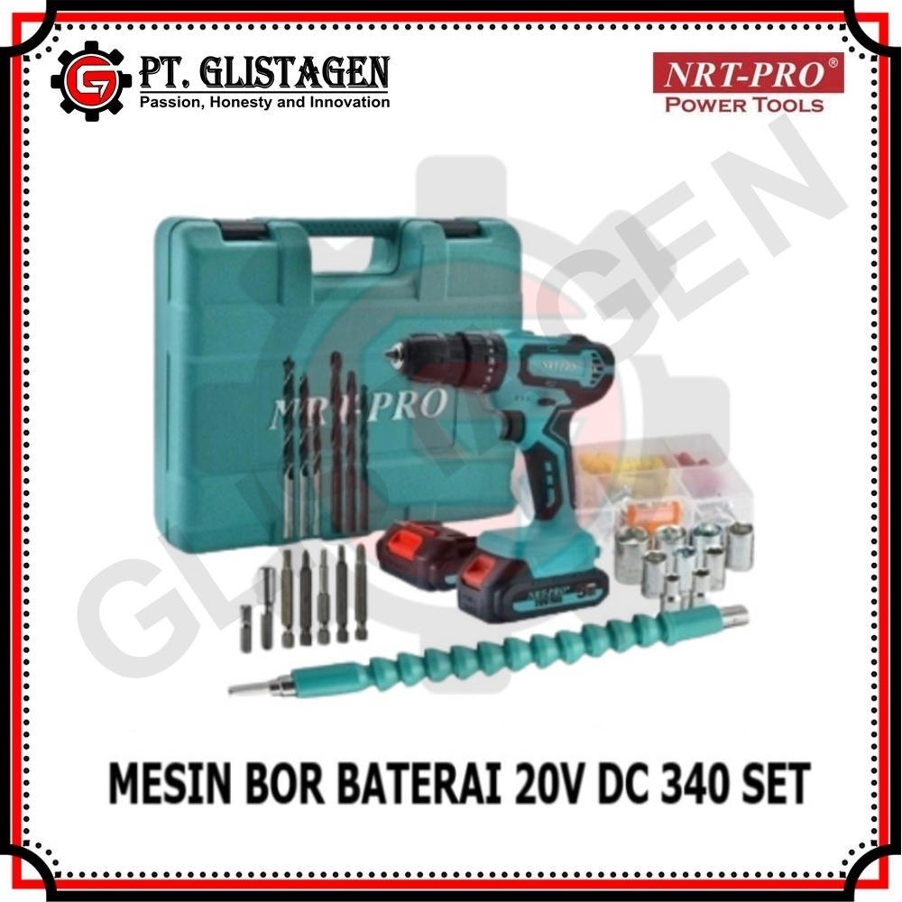 NRT-PRO 340HD Mesin Bor Tangan Cordless BATERAI Kayu Besi Beton Tembok Plus Mata  DRILL IMPACT NEW