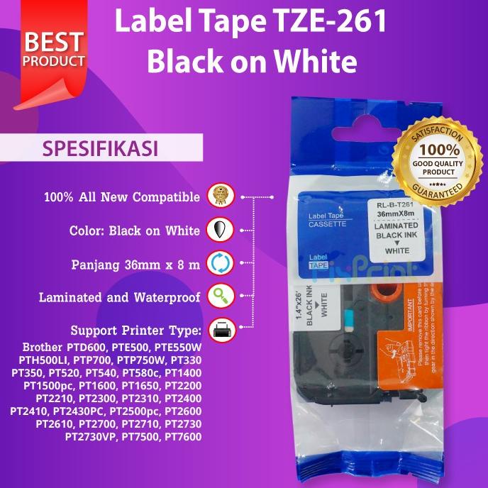 

Label Tape Printer TZE-261 36MM Black On White / TZe 261 PT-P900W BRG BARU