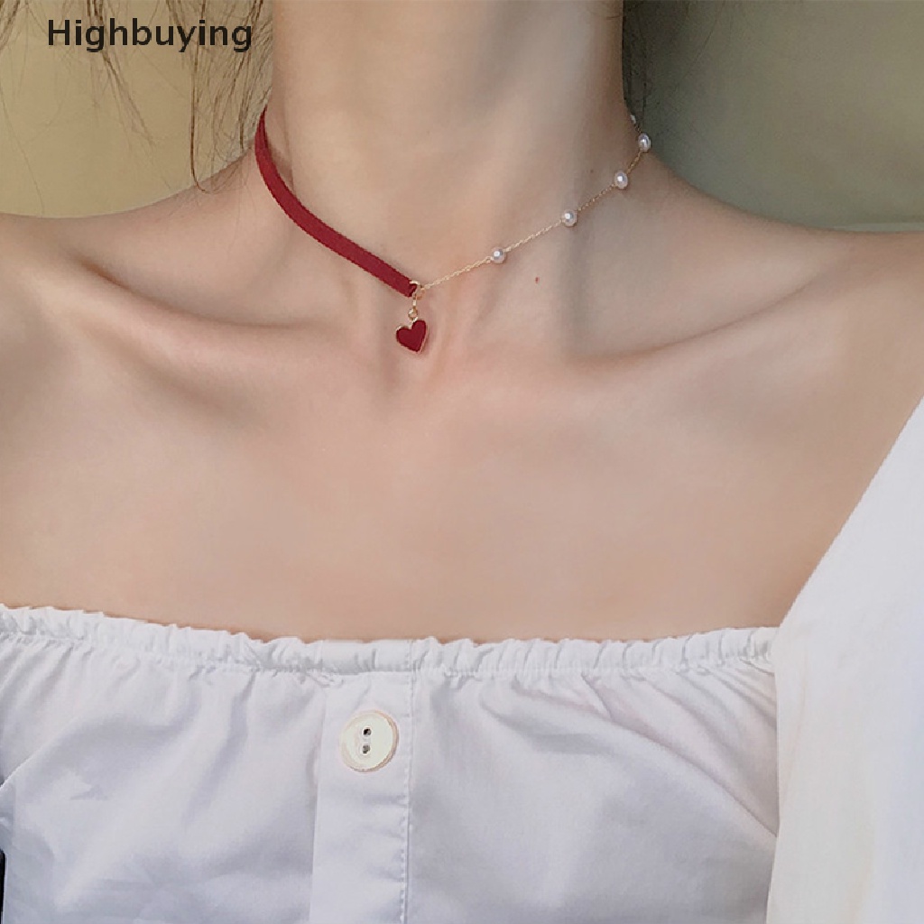 Hbid Fashion Wanita Mutiara Asimetri Chokers Merah Hati Kalung Pesona Perhiasan Hadiah Glory