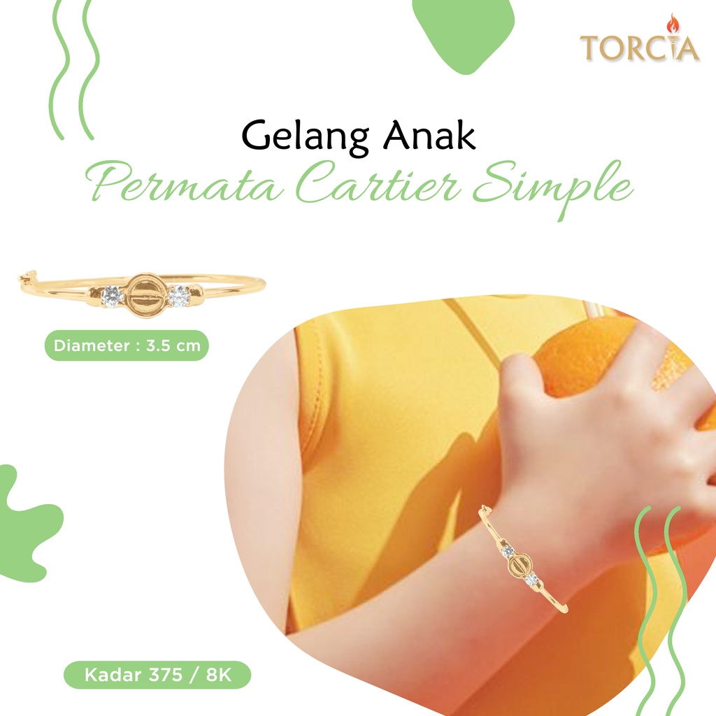 Gelang Bayi dan Anak Emas Asli Permata Brand Simple Kadar 375 Torcia