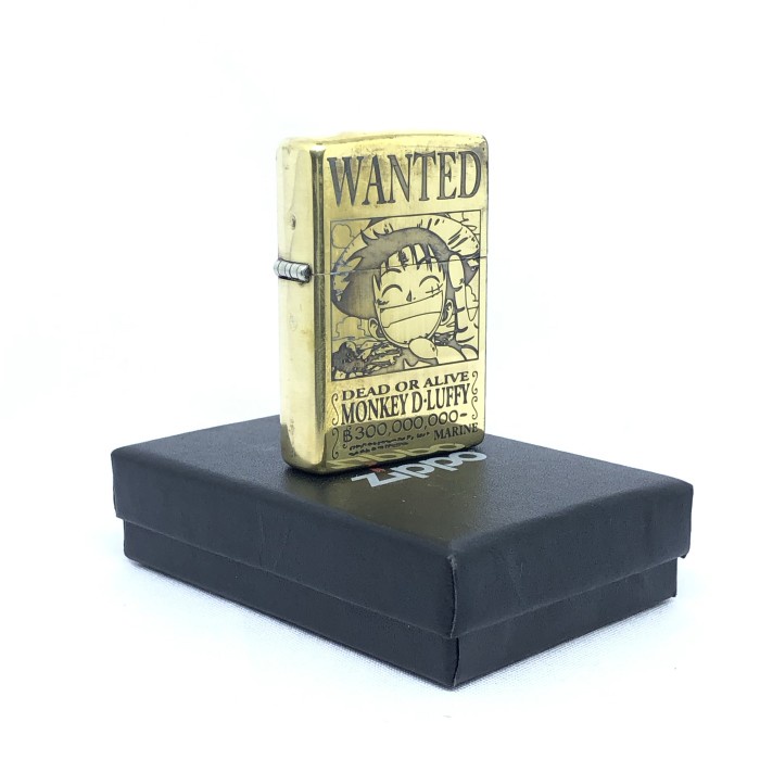 Korek Zippo Gold Motif One Piece Luffy Wanted Gold Grafir