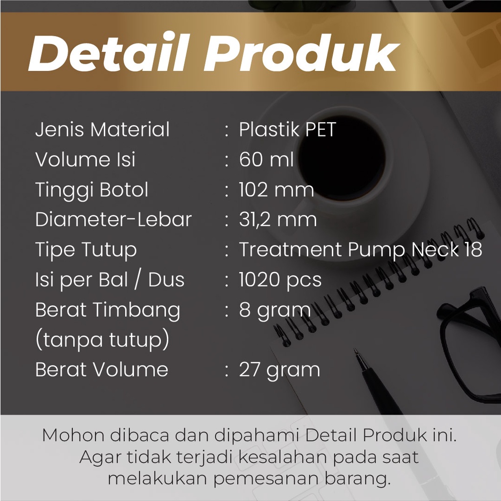 Botol Pump 60 ml RF/ Botol PET RF 60 ml Treatment Pump Gold / Botol Tubular RF 60 ml Pump Treament Gold/Silver