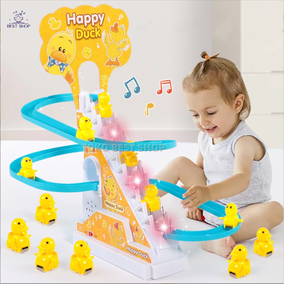 [TULALA SHOP]MAINAN BEBEK MAINAN BAYI/SELUNCURAN BEBEK TANGGA / MAINAN MUSIK TANGGA/ TANGGA REL SELUNCUR MAINAN ANAK BEBEK / MAINAN TRACK TANGGA BEBEK HAPPY DUCK BEBEK KUNING