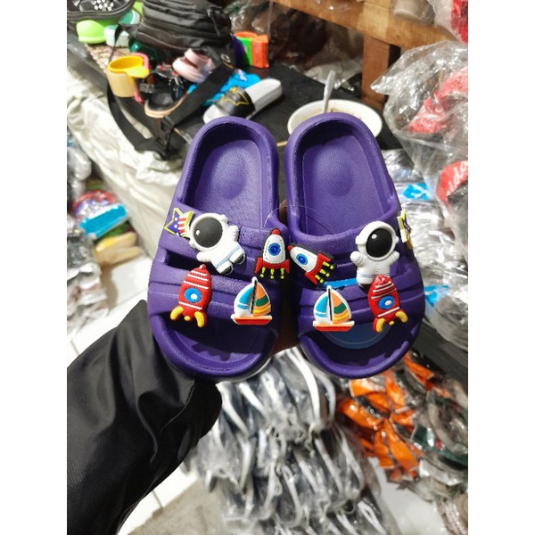 Sandal anak cowok Double strap Casual jibitz astronot jelly EVA ringan empuk nyaman