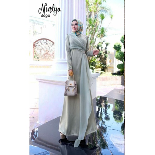 Nindya Maxy, GAMIS LEBARAN CANTIK MODIS KEKINIAN FIT XXL LD 110 BAHAN MAXMARA VELVET MIX ORGANZA DOVE TERMURAH OOTD