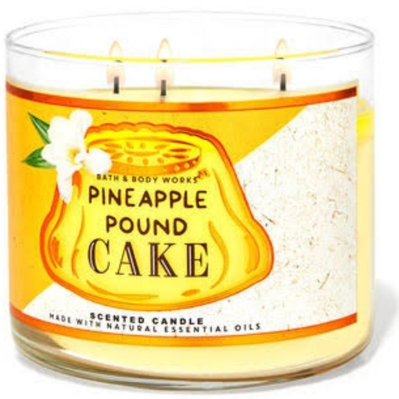 BATH &amp; BODY WORKS BBW PINEAPPLE POUND CAKE 3 WICK SCENTED CANDLE 411 G PENGHARUM RUANGAN