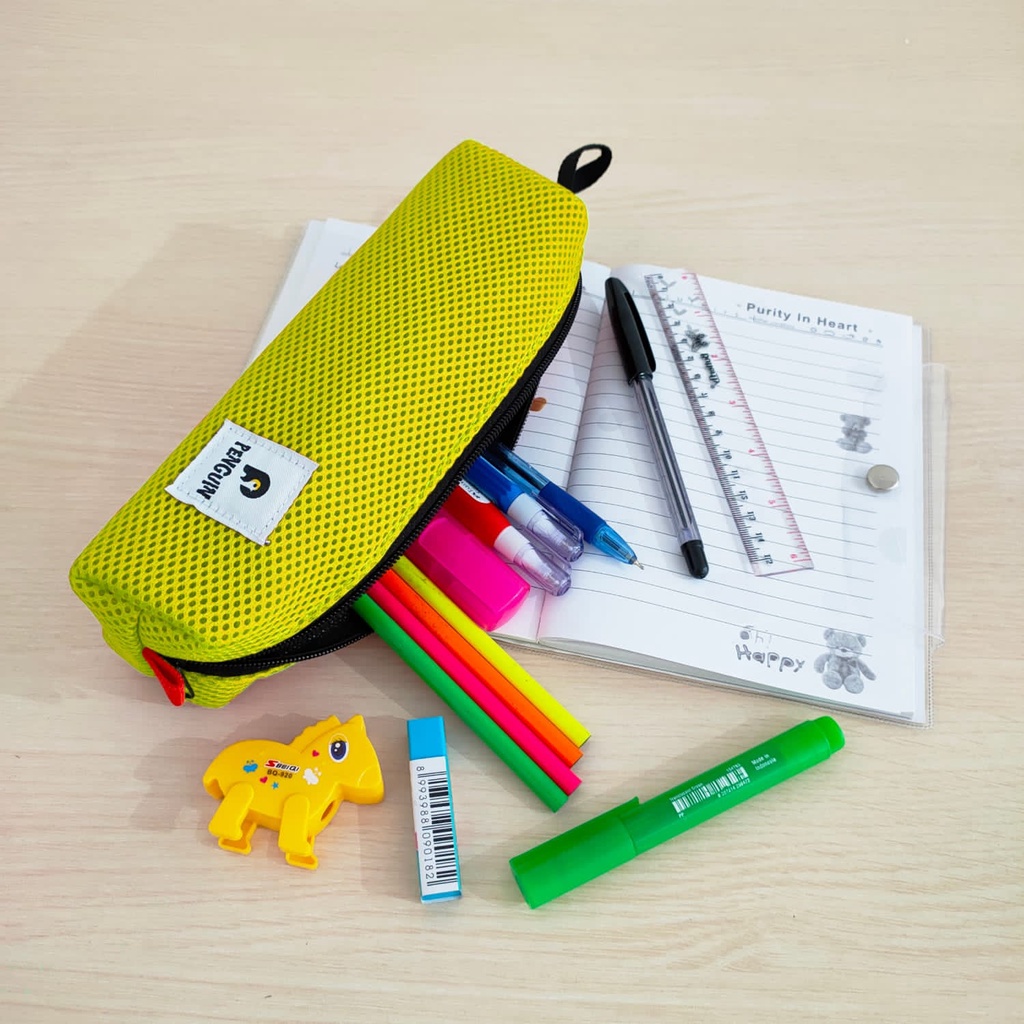 1 Set Pencil Case Penguin | Tempat Alat Tulis Sekolah / Kantor - Kuning