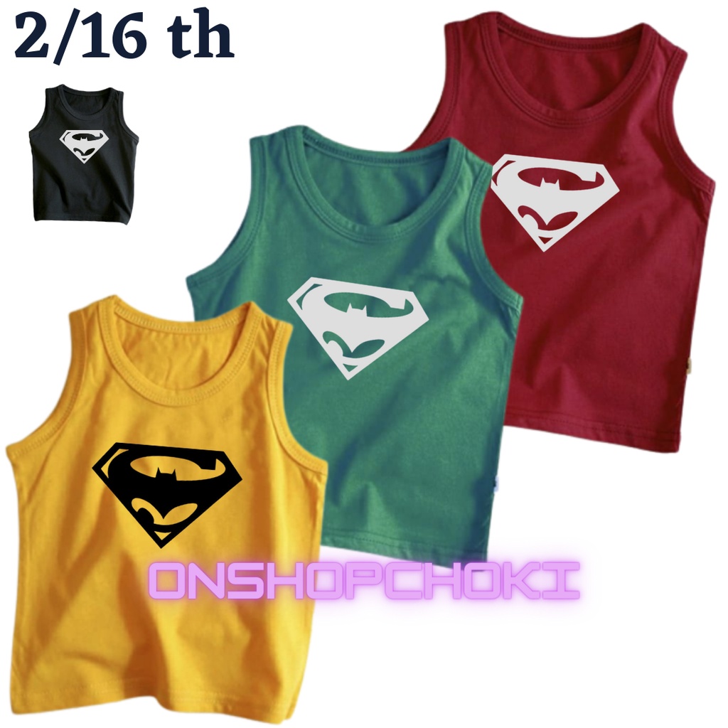 Singlet Anak unisex LOGO BATMEN VS SUPERMEN Usia 2-16 tahun Singlet Anak Anak Pakaian Anak Unisex Cowok/Cewek