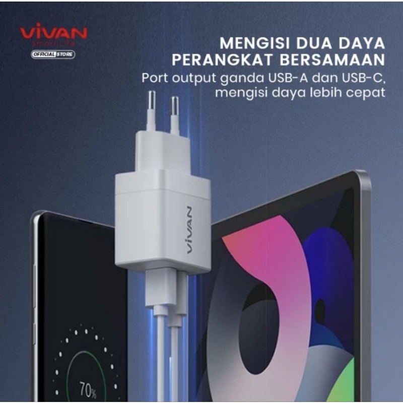 Vivan Power 35 Adaptor GAN Quick Charging 35W QC3.0 + PD