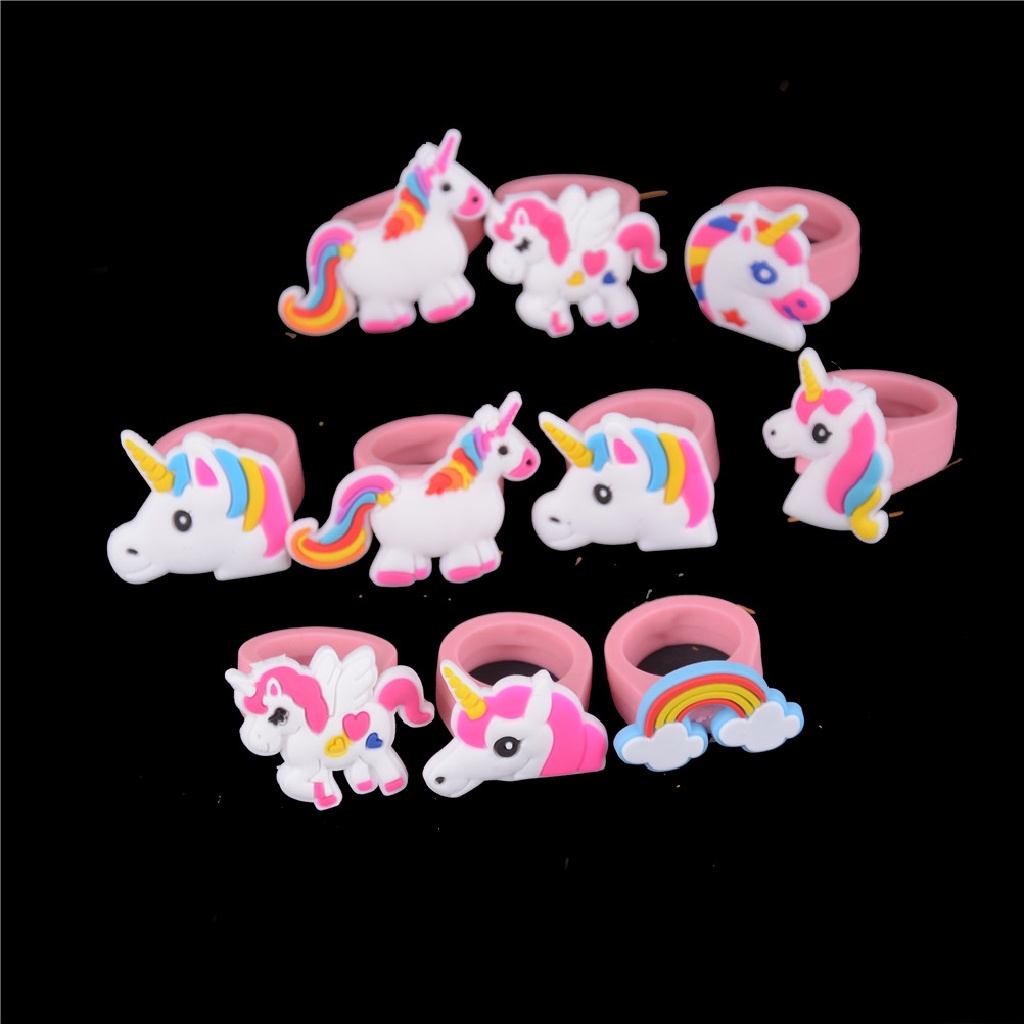 [AdornmentNo1] 5pcs/set Kartun Unicorn Karet Cincin Mainan Pesta Tas Pengisi Pernikahan Mainan Anak Hadiah [ID]