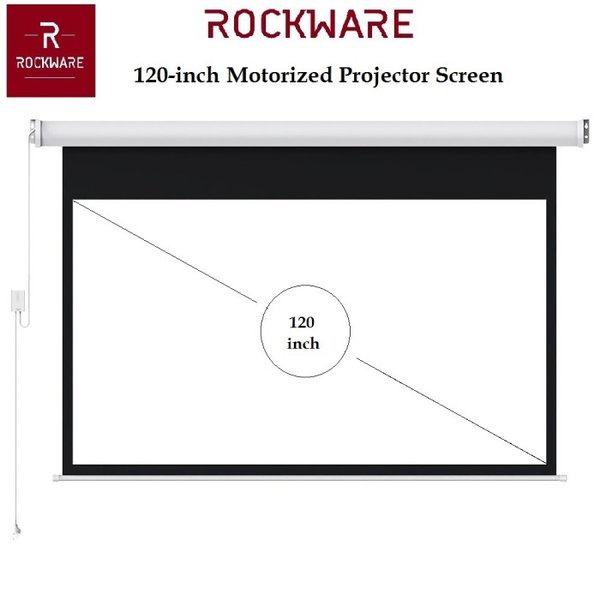 094 ROCKWARE RW-RSP002 Layar Proyektor Motorized 120 inch Gulung Otomatis