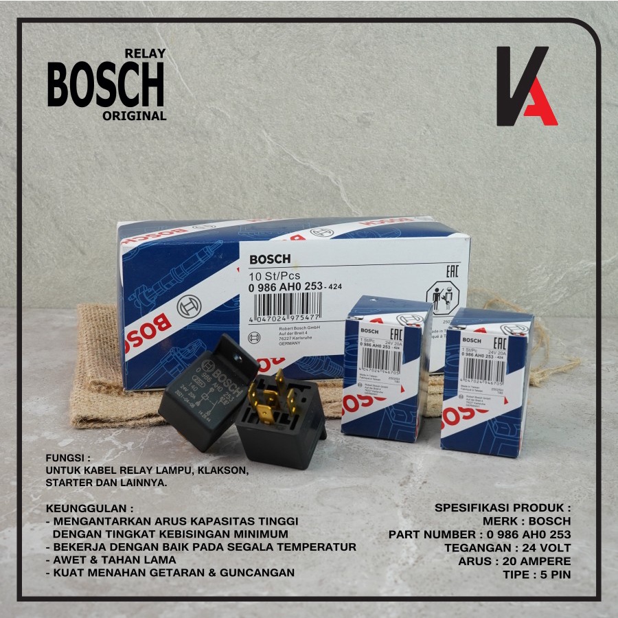 RELAY BOSCH 5 KAKI - 5 PIN 24 VOLT 20 AMPERE BOSCH ORIGINAL MURAH