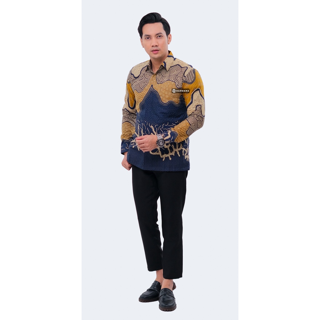 Handara Batik Pria Lengan Panjang Slim Fit Premium Horizon Biru Mustard HB-298