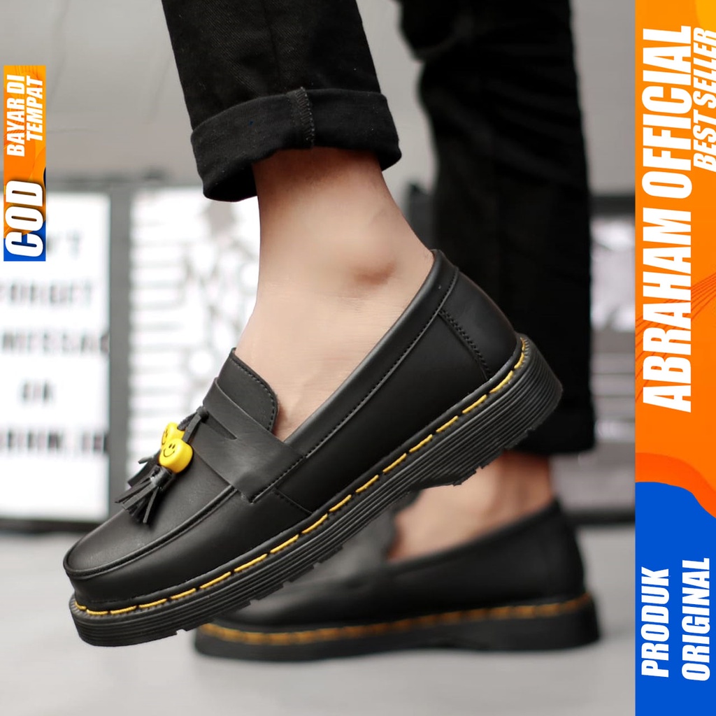 ABRAHAM Sepatu Loafers Penny Pantofel Docmart Formal Hitam Pria SMILE