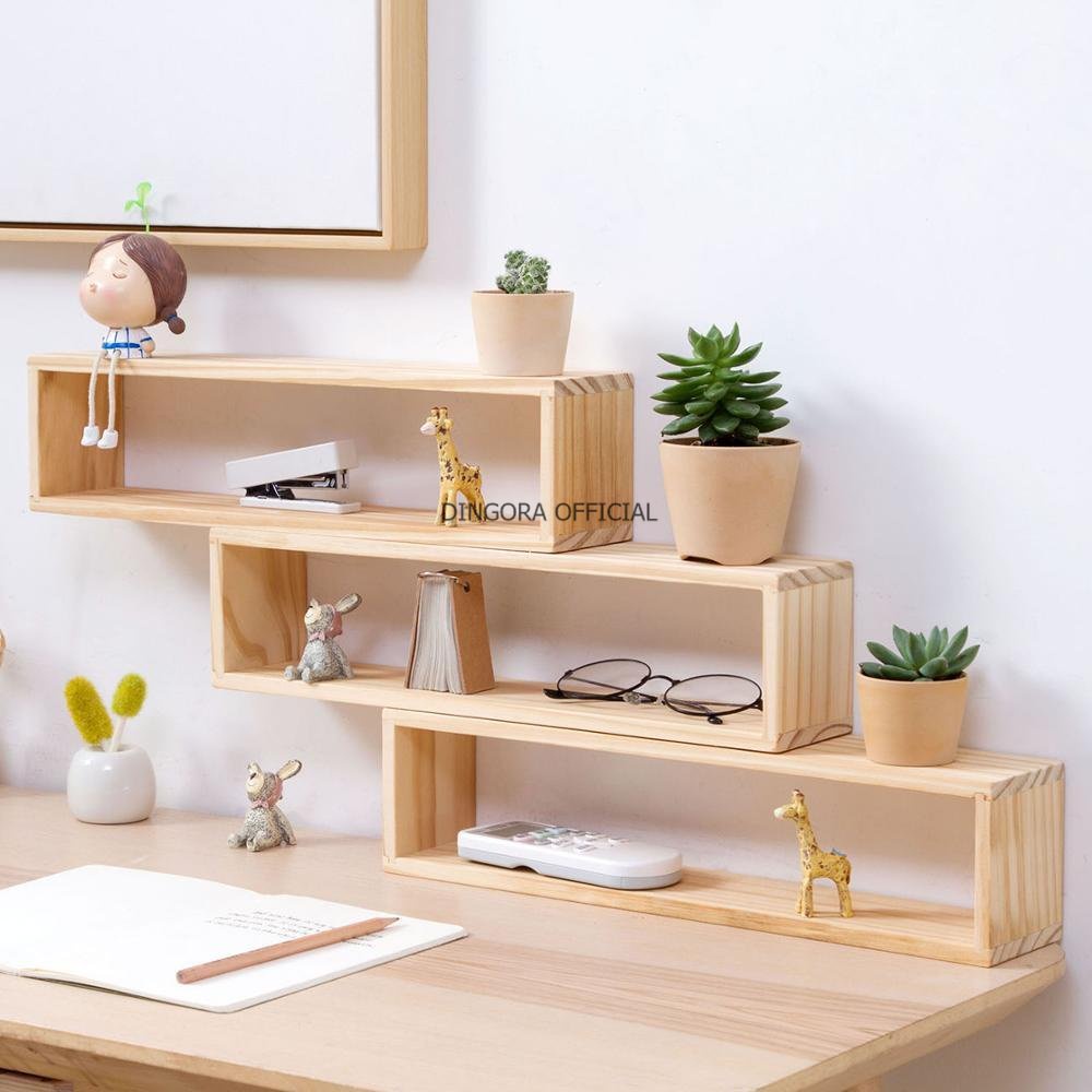 Table Display Wood Shelf Desktop Storage | Rak Organizer Susun serbaguna