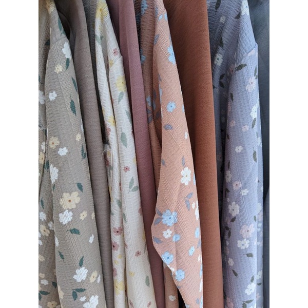 setelan celana setcel crinkle motif bunga impor tunik dan kemeja