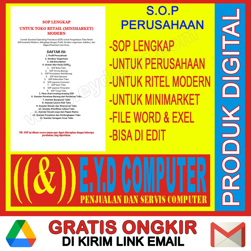 SOP PERUSAHAAN MINIMARKET RETAIL MODEREN LENGKAP DENGAN FLOWCHART JOBDESC PANDUAN STANDARDISASI TOKO