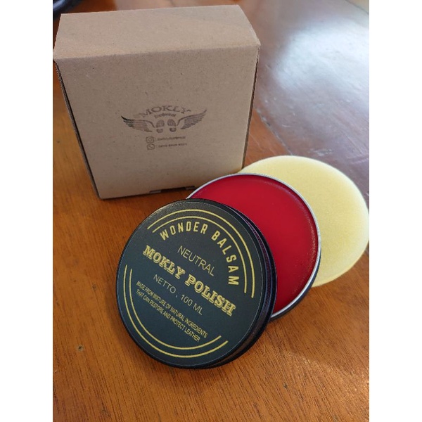 wonder balsam/ semir sepatu/ bio polish/ leather care/ leather balm red 100 gram mokly polish untuk sepatu, dompet, tas, jaket, gesper, dan lainnya yang berbahan kulit