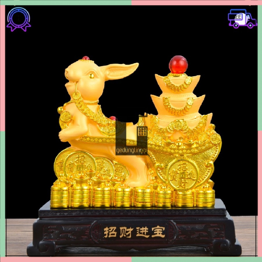 Pajangan Patung Hiasan Dekorasi Kado Hadiah Imlek Sincia Gift Box Fengshui Shio Sio Sheshio Hewan 12 Animal Zodiak Bintang Binatang Hewan Shio Kelinci 2023 Rejeki Keberuntungan Feng Shui Gold Emas Kuningan Doff Tahun Baru Cina China Kecil Mini Besar Jumbo