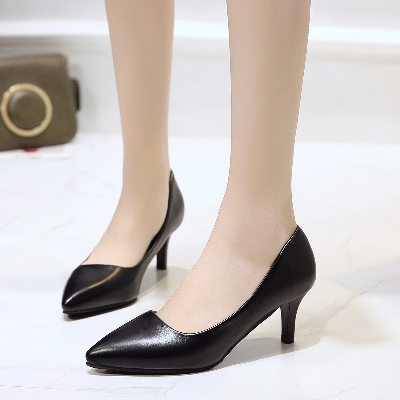 FD Sepatu Hak Wanita Import Heels Hitam Simpel Sepatu Pantofel Kerja Cewek Model Kasual HI-046