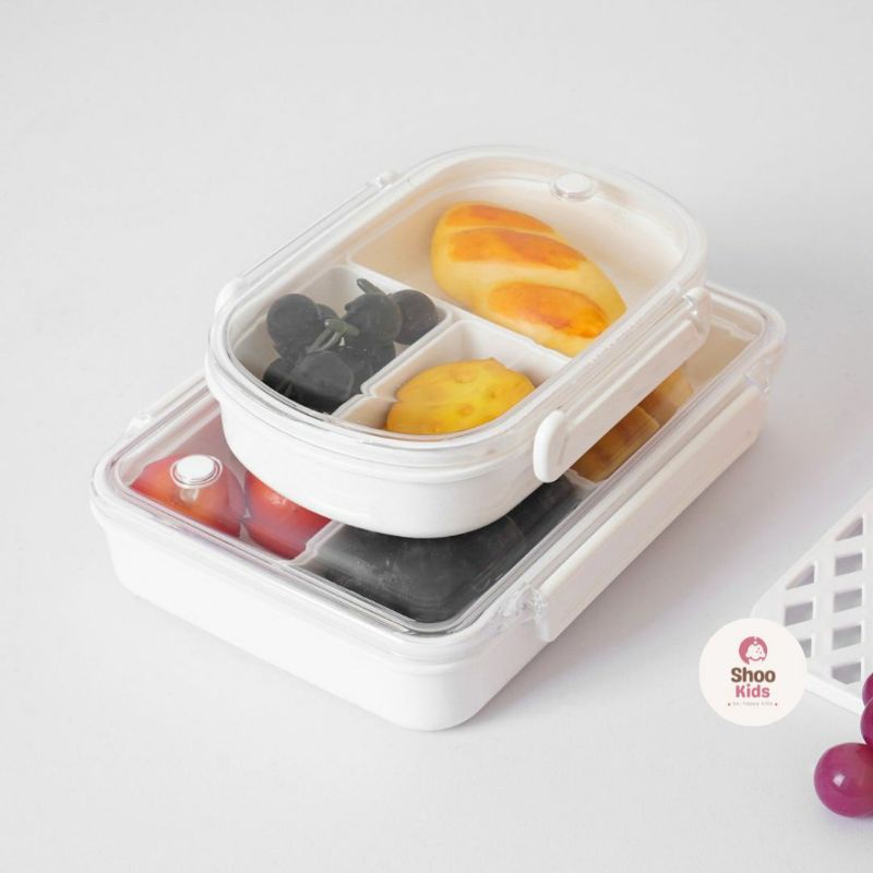 SHOOKIDS Kotak Makan Lunch Box Bento Kotak Bekal Putih Minimalis Transparan