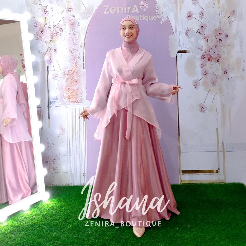 ISHANA Baju Pesta Inner model umbrella dan Outer Organza model kimono / Dress Kondangan / Lamaran / Braidsmaids murah / Gamis remaja / wisuda / couple