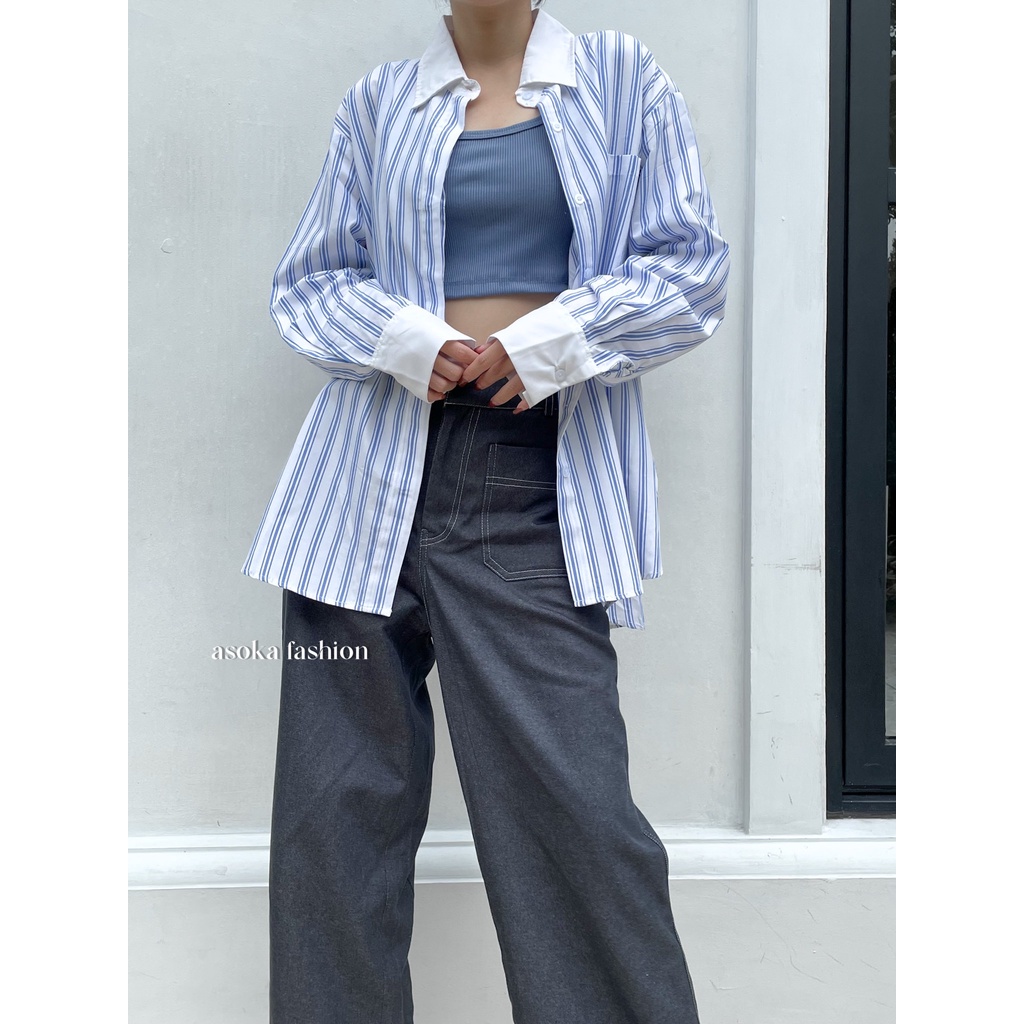 ASOKA Daisy Shirt 2160 - Oversize Striped Shirt - Kemeja Salur Wanita - Trendy Shirt