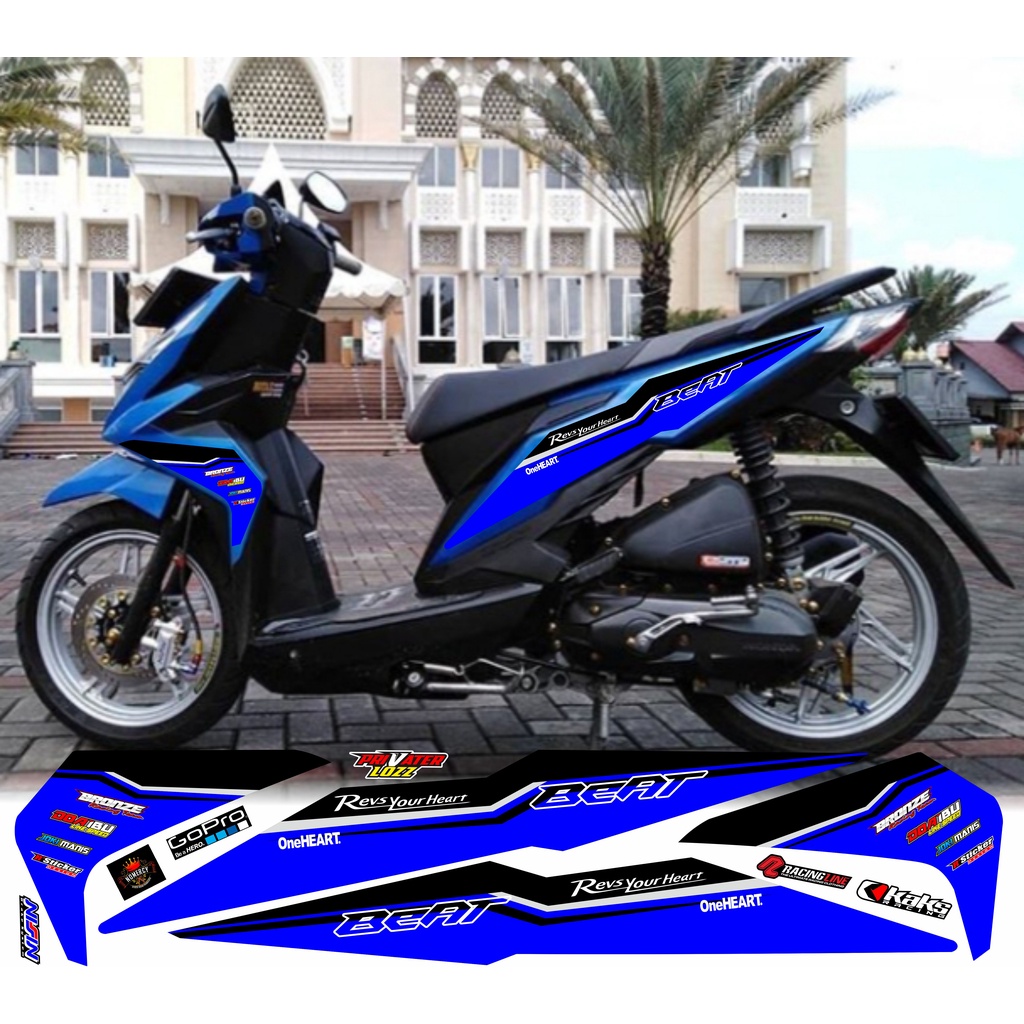 (COD) STRIPING STICKER VARIASI HONDA BEAT NEW/BEAT ESP CUSTOM VARIASI RACING MOTIF POLET HITAM BIRU 