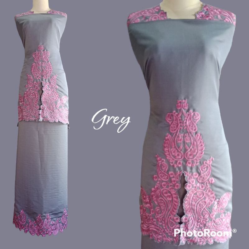 Bahan baju kurung bordir motif kerancang audra