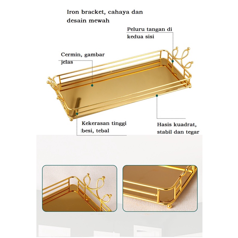 Mi.more Rectangle Tray Besar 43cm/36cm Nampan Nordic Gold Metal Iron Alas Hamper Set Pajangan Emas Dekorasi