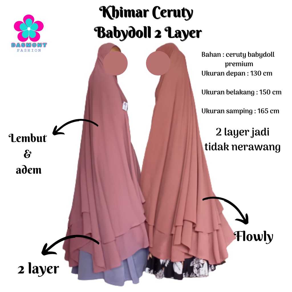 Dasmont Fashion Khimar Ceruty Jumbo 2 Layer Besar Bolong Tangan Jilbab Syar'i Nonped Kerudung Ceruti