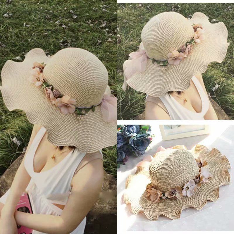 Topi Pantai Wanita motif baru bunga elegan ANTI UV